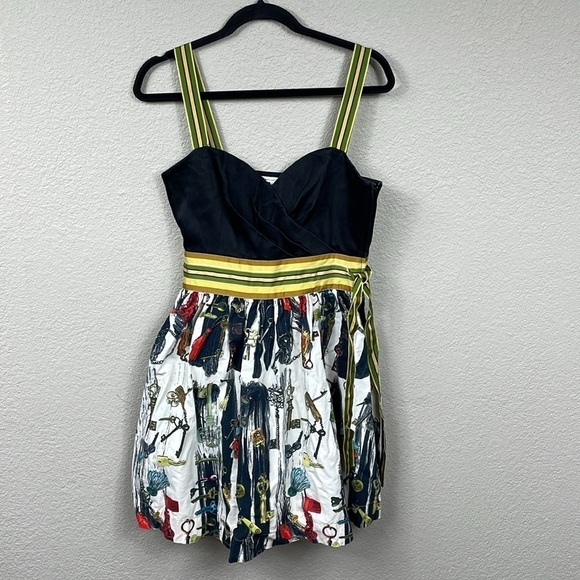 Diane Von Furstenberg Caran Keys Fit Flare Dress Ribbon Accent Sweetheart Sz 8 - Picture 2 of 16